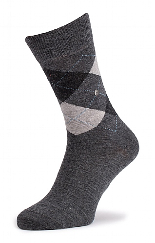 Mens Argyle Edinburgh Socks, Black/Grey/Charcoal