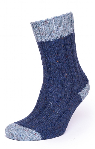 House of Bruar Ladies Flecks Plus Socks, Denm/LightBlue