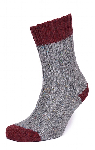 House of Bruar Ladies Flecks Plus Socks, Mid Grey/Burgundy