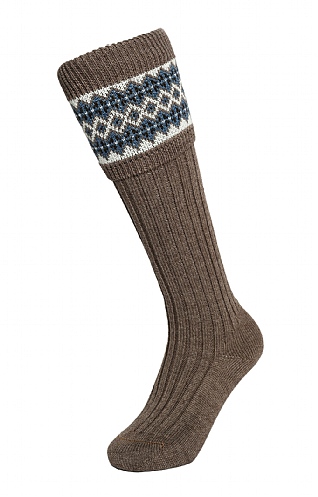 House of Cheviot Ladies Merino Fairisle Sock, Bison