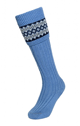 House of Cheviot Ladies Merino Fairisle Sock, Bluebell