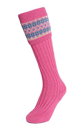 House of Cheviot Ladies Merino Fairisle Sock, Dusky Pink