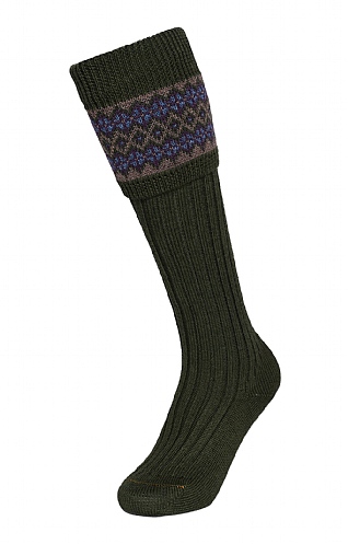 House of Cheviot Ladies Merino Fairisle Sock, Spruce