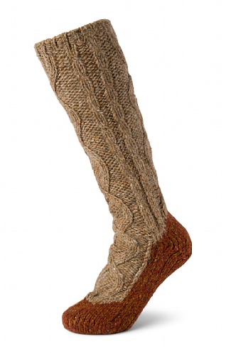 House of Bruar Ladies Donegal Socks, Mushroom/Copper