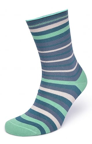 Thought Ladies Lucia Bamboo Stripe Socks, Misty Blue
