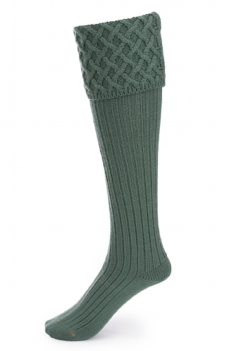 House of Cheviot Ladies Merino Cable Socks, Ancient Green