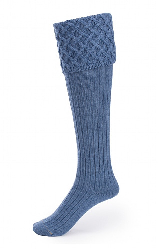 House of Cheviot Ladies Merino Cable Socks, Blue Mix