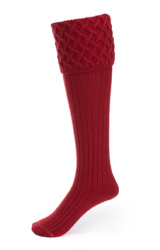 House of Cheviot Ladies Merino Cable Socks, Brick Red