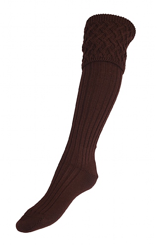 House of Cheviot Ladies Merino Cable Socks - Burgundy red, Burgundy