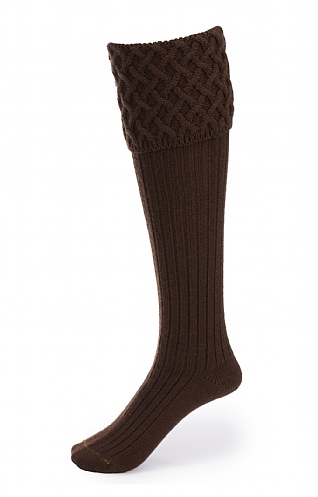 House of Cheviot Ladies Merino Cable Socks, Dark Natural