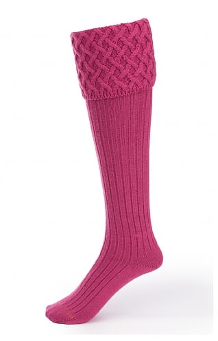 House of Cheviot Ladies Merino Cable Socks, Dusky Pink