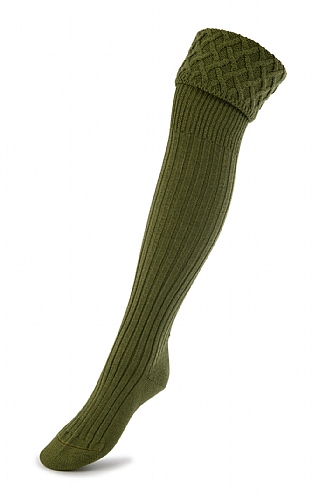 House of Cheviot Ladies Merino Cable Socks, Moss