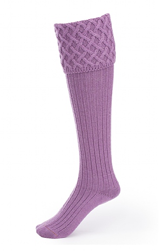 House of Cheviot Ladies Merino Cable Socks, New Lilac
