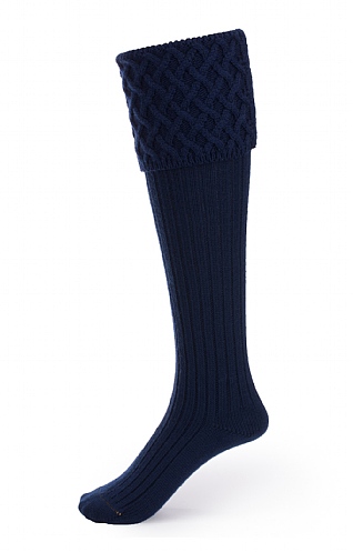 House of Cheviot Ladies Merino Cable Socks, New Navy