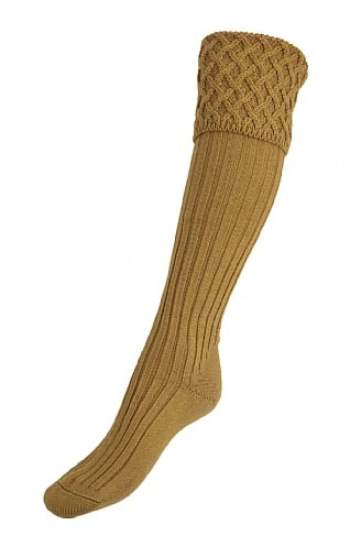 House of Cheviot Ladies Merino Cable Socks, Ochre