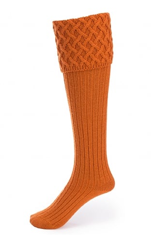 House of Cheviot Ladies Merino Cable Socks, Orange