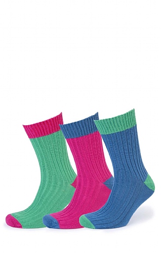 House of Bruar Cotton Contrast Socks Three Pack
