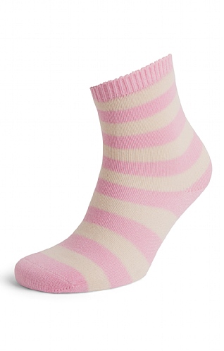 House of Bruar Ladies Cashmere Striped Socks, Carnation/White