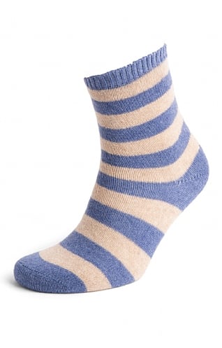 House of Bruar Ladies Cashmere Striped Socks, Denim/Natural