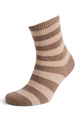 House of Bruar Ladies Cashmere Striped Socks - Driftwood/Natural, Driftwood/Natural