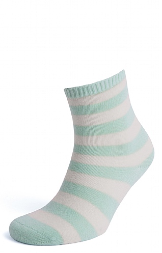 House of Bruar Ladies Cashmere Striped Socks, Mint/White