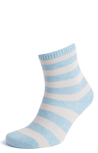 House of Bruar Ladies Cashmere Striped Socks, Sky/White
