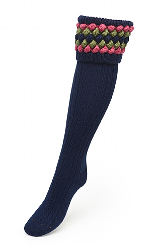 House of Cheviot Ladies Hand Knitted Diamond Socks - Navy Blue, Navy