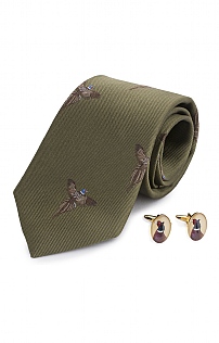 Flying Pheasant Silk Tie and Cufflinks Flying Pheasant Silk Tie and Cufflinks
