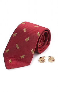 Partridge Silk Tie and Cufflinks