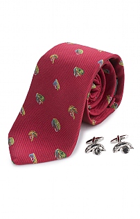 Fish and Reel Silk Tie and Cufflinks