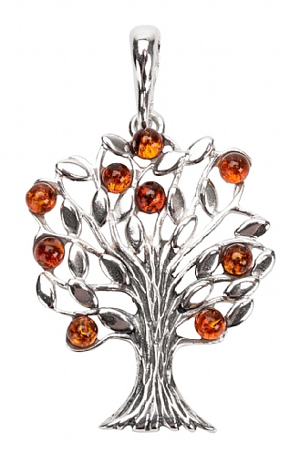 Silver and Amber Tree of Life Pendant