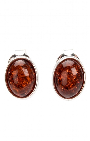 Silver and Amber Oval Stud Earrings