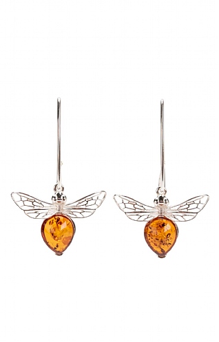 Silver and Amber Bee Drop Earrings Silver and Amber Bee Drop Earrings