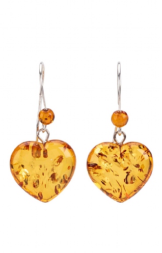 Silver and Amber Solid Heart Drop Earrings