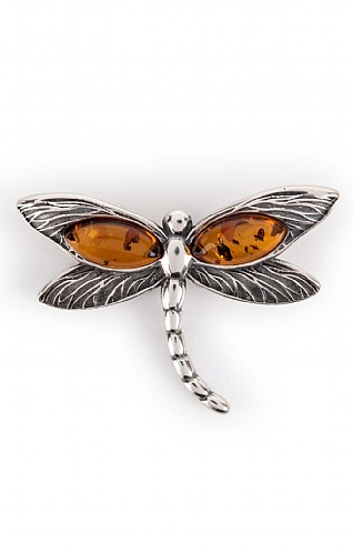 Silver and Amber Dragonfly Pendant