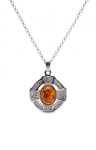 Celtic Cross Amber Pendant