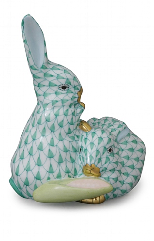 Herend Green & Corn Pair Of Rabbits Herend Green & Corn Pair Of Rabbits