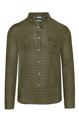 Men s Dario Beltran Long Sleeve Printed Cotton Shirt, Dark Green/Light Green Gingham