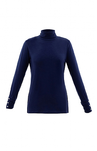 Ladies Marble Classic Polo Neck Sweater - Navy Blue, Navy