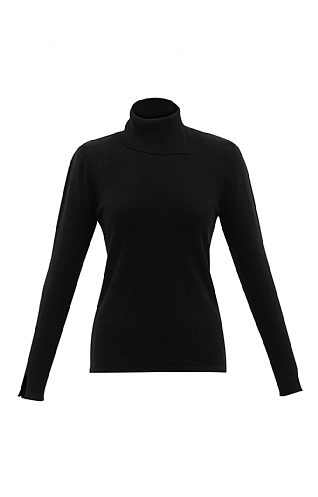 Ladies Marble Split Polo Neck Sweater - Black, Black