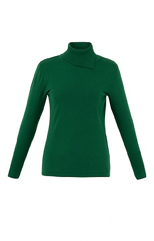 Ladies Marble Split Polo Neck Sweater - Green, Green