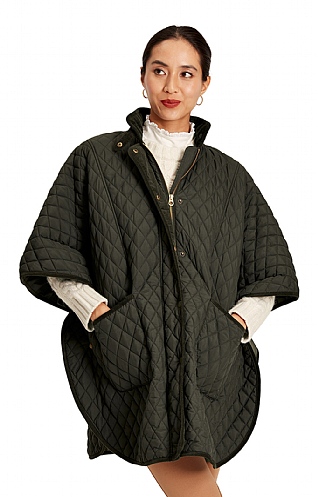 Ladies Joules Sherborne Showerproof Quilted Poncho, Khaki
