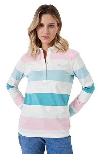 Ladies Crew Clothing Classic Rugby Shirt, Pink/Blue
