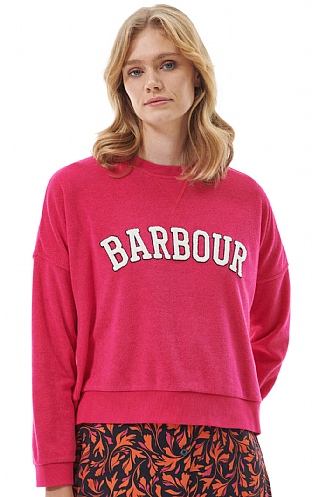 Ladies Barbour Bracken Overlayer Jumper, Pink Dahlia