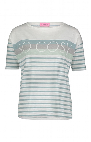 Ladies Betty Barclay So Cosy Stripe T-Shirt, Cream/Petrol