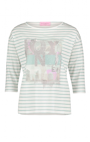 Ladies Betty Barclay Graphic Striped T-Shirt, Petrol