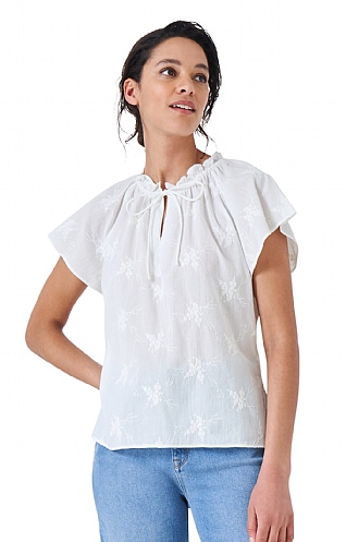 Ladies Crew Clothing Amy Embroidered Top - White, White