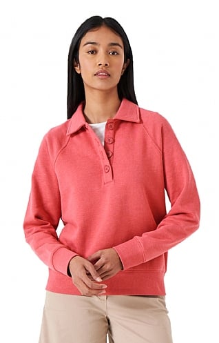 Ladies Crew Clothing Half Button Placket Sweatshirt, Old Rose Marl