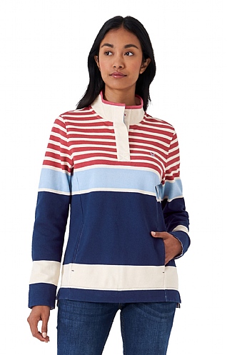 Ladies Crew Clothing Padstow Pique Sweatshirt, Rose/White/Blue/Navy