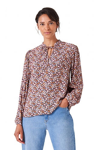 Ladies Crew Clothing Orla Blouse, Mauve Print